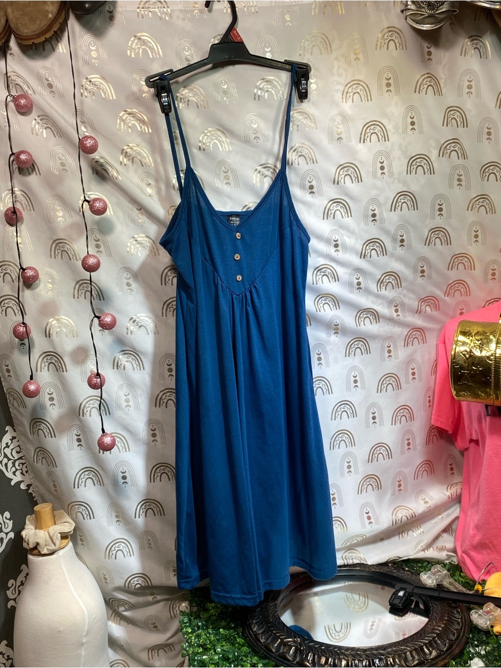 SHEIN Blue Midi Swing Dress with Button Front